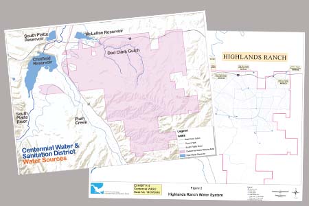 Two maps stacked on top of each other that show Centennial Water