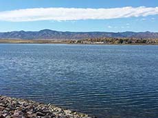 South Platte Reservoir with mountains in the background